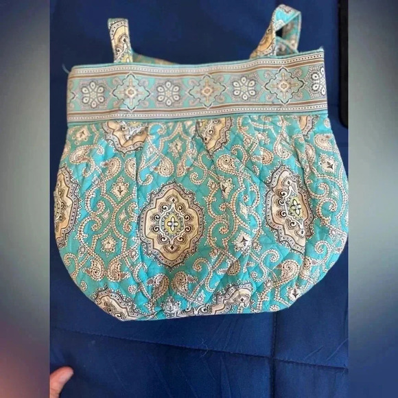 Vera Bradley Retired Totally Turquoise Shoulder Bag Purse Double Handle - Picture 7 of 9